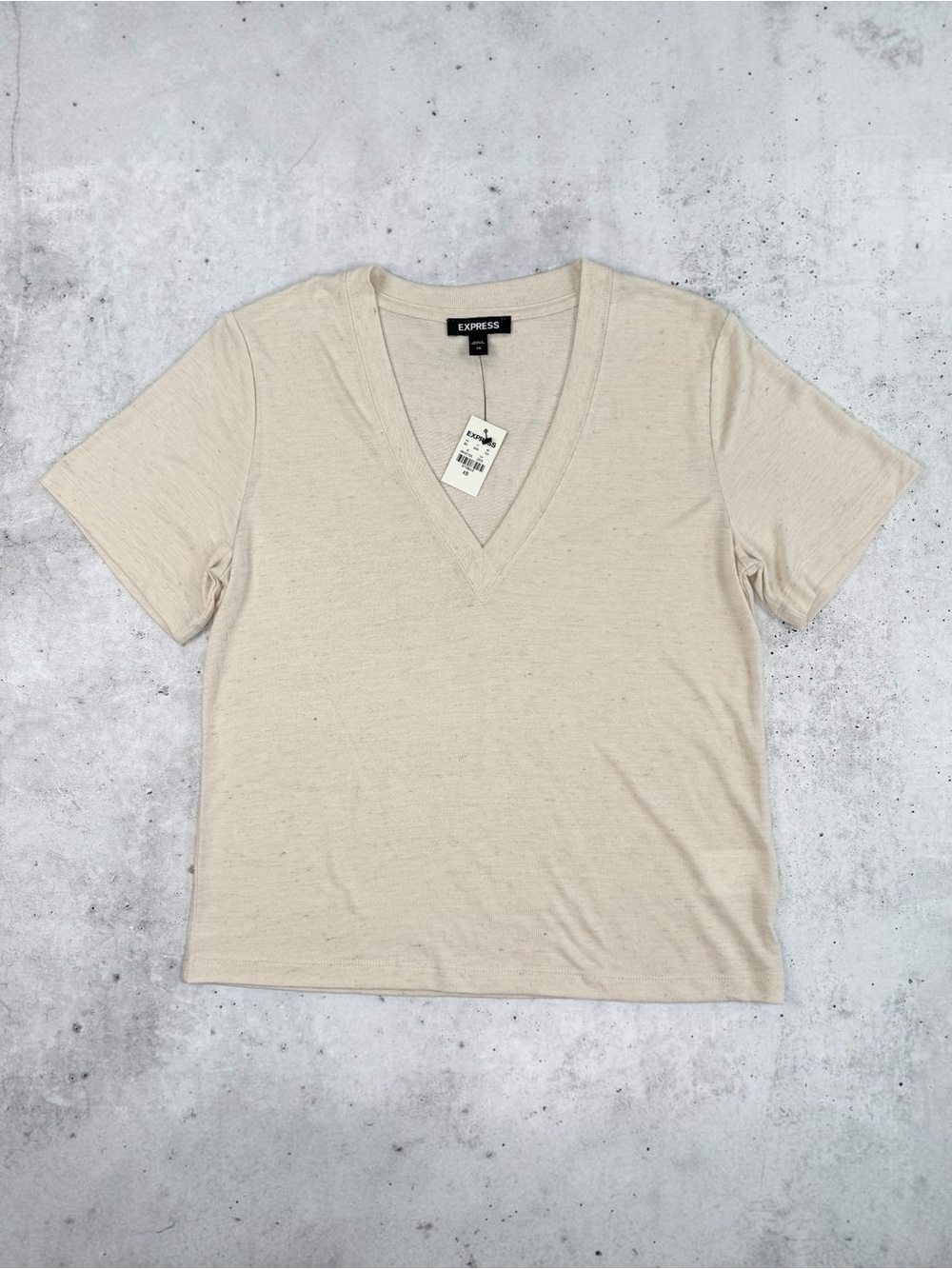 Express V Neck Skimming Tee Womens Size XS Oatmeal Slub Capsule Airy Coastal